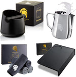 Barista Set L | Tamper 58mm, Distribution Tool 58mm, Tampermatte, Milchkännchen 350 ml, Knockbox & Mikrofasertuch-Set